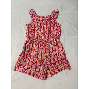 Girls Monkey Bars Pink Orange Floral Romper Size 5-6